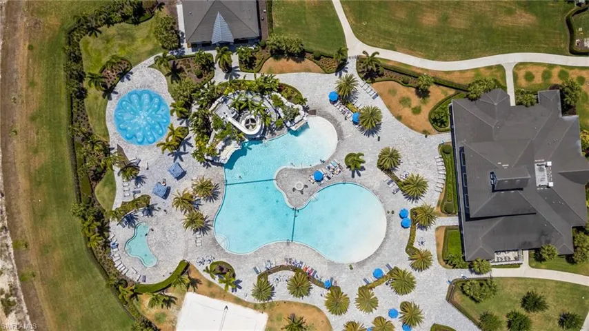 Drone / aerial view of a pool