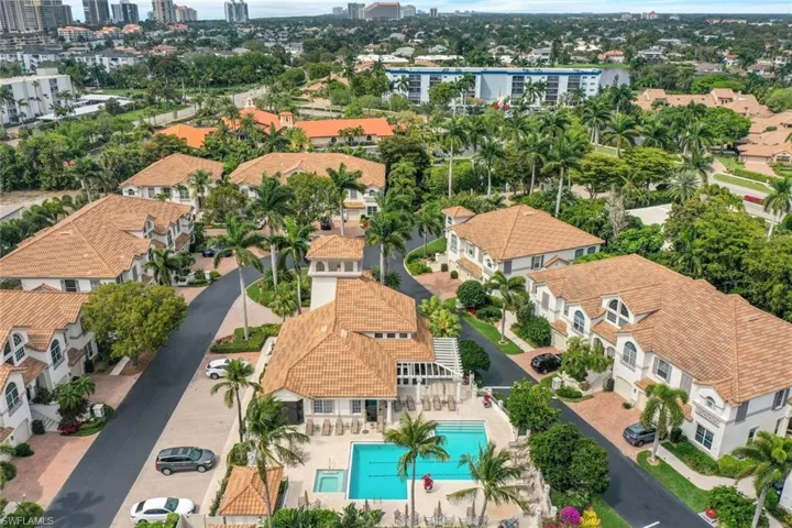 Drone / aerial view of a pool area