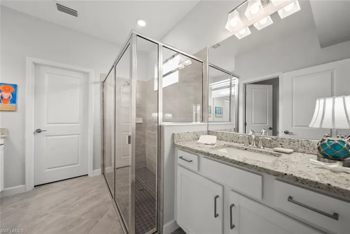 Primary Bathroom has dual vanities - this is one  - and a large shower!