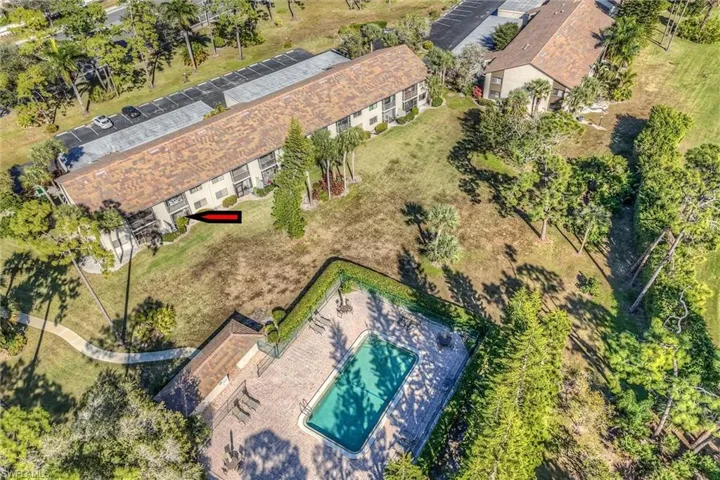 Drone / aerial view of a pool area