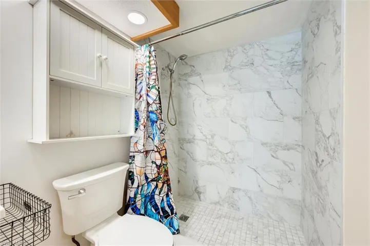 Bathroom with toilet and a shower stall
