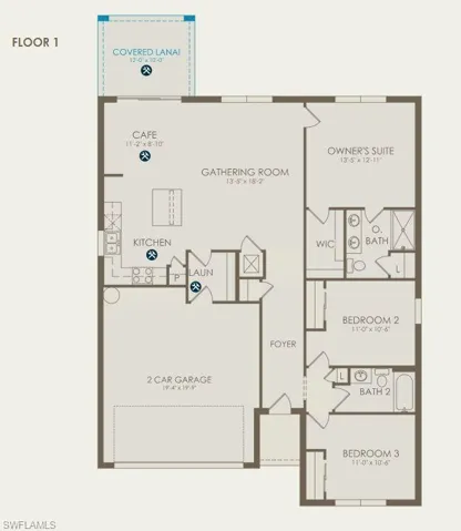 Floor plan with structural option - screened in, coveed lanai