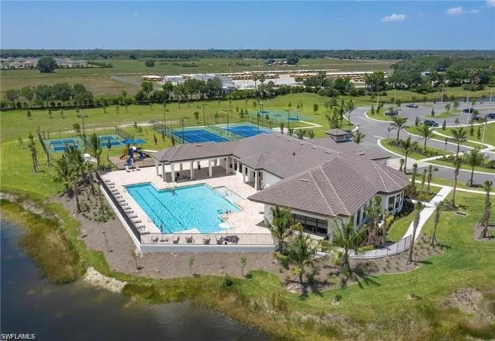 Drone / aerial view of a pool