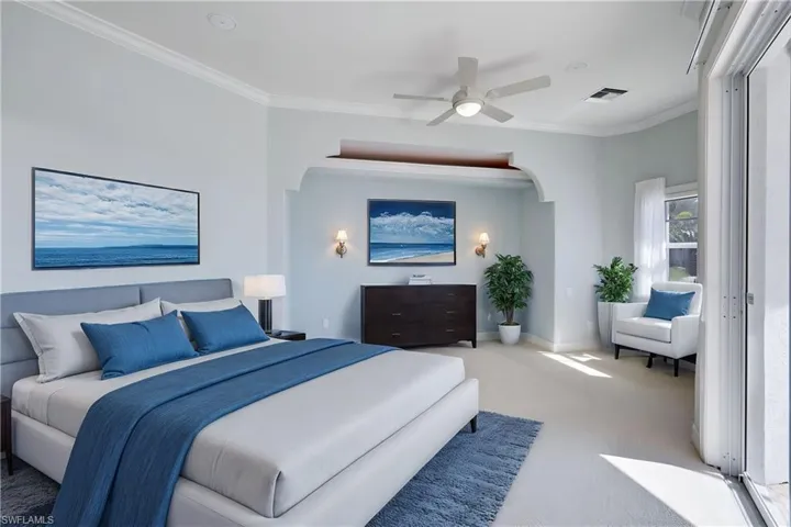 Master Bedroom with golf and lake views - Virtually Staged