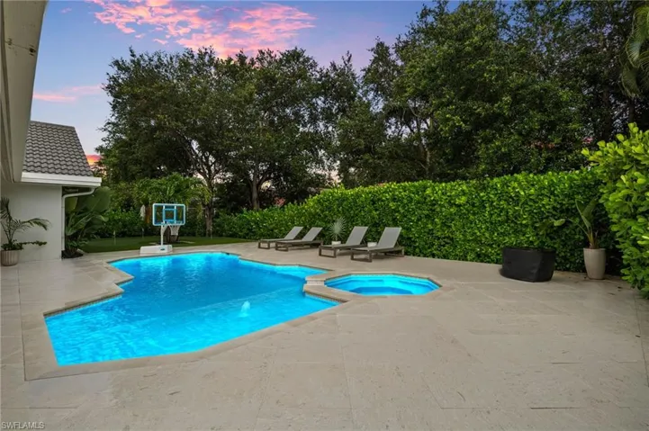 View of swimming pool with a patio area and a pool with connected hot tub