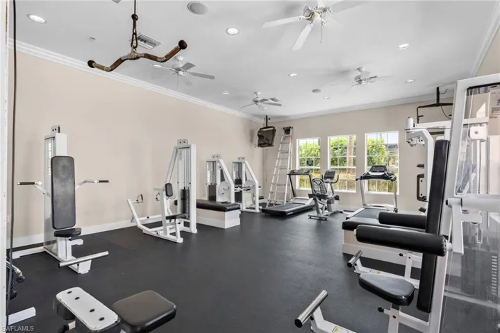 Gym featuring ornamental molding
