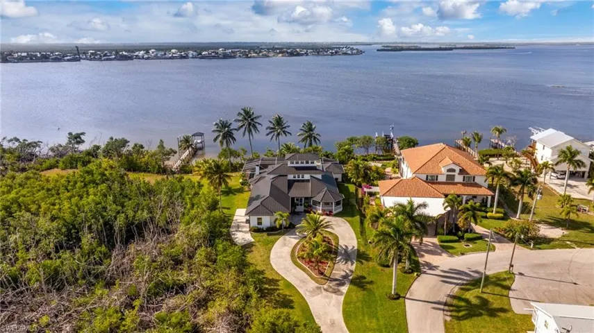 Aerial view of a nearby body of water