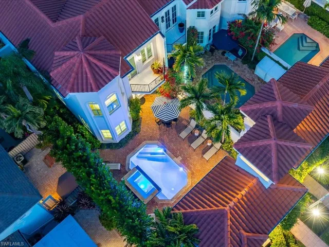 Aerial view of a pool
