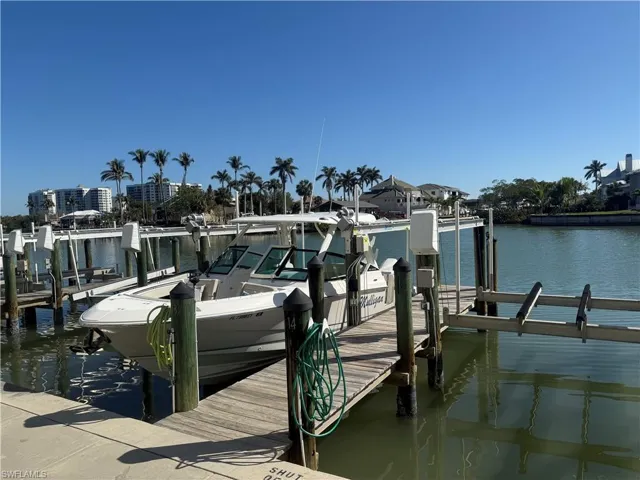 Dock area featuring a water view and boat lift