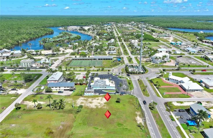 Aerial view of commercial / residential area.