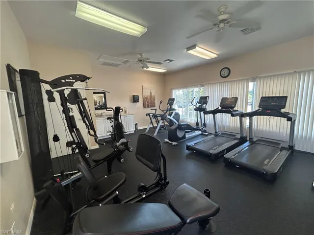 Gym with ceiling fan