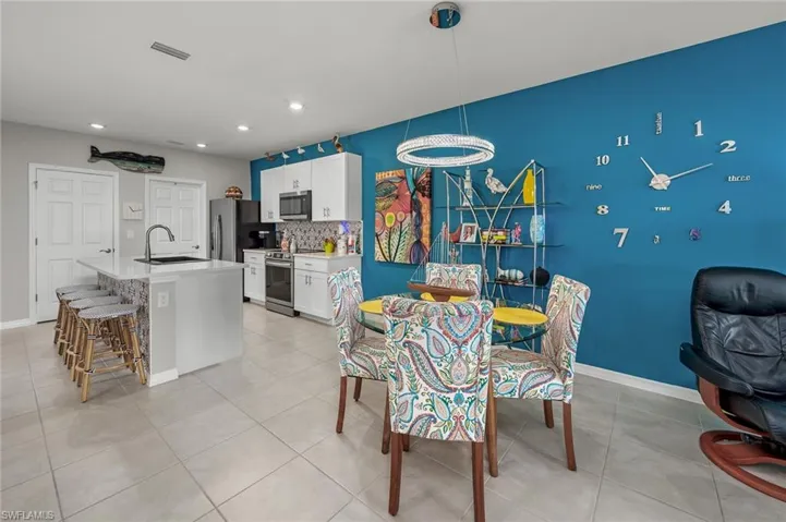 Tiled dining room and kitchen