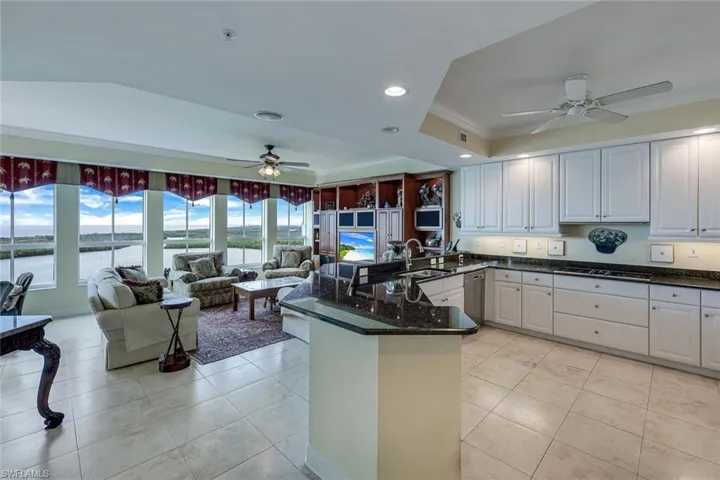 Open family room and kitchen with beautiful views