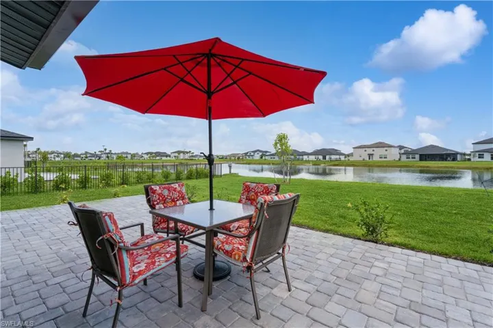 View of terrace with a water view