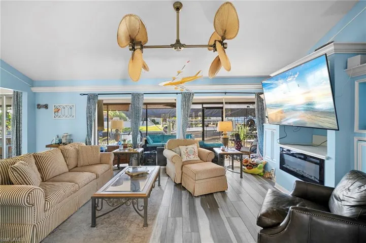 Living area with wood finished floors