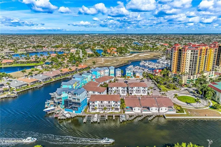Aerial view of a nearby body of water