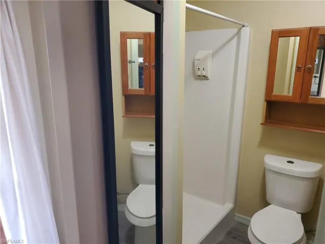Primary bathroom with separate shower and toilet