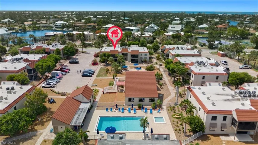 Aerial view of a pool