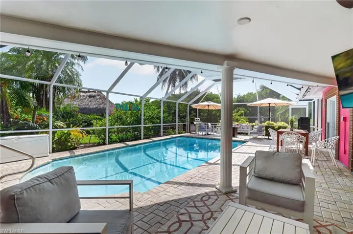 Shaded pool area.