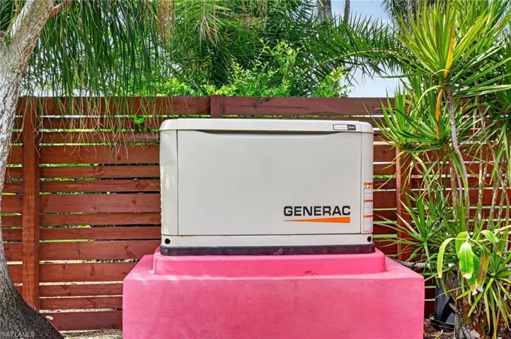 Whole house generator, elevated and fed by buried propane tank.