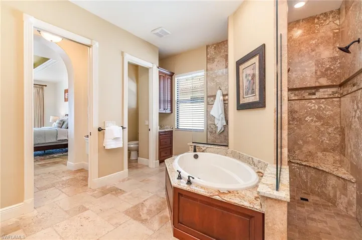 Bathroom with toilet and shower with separate bathtub