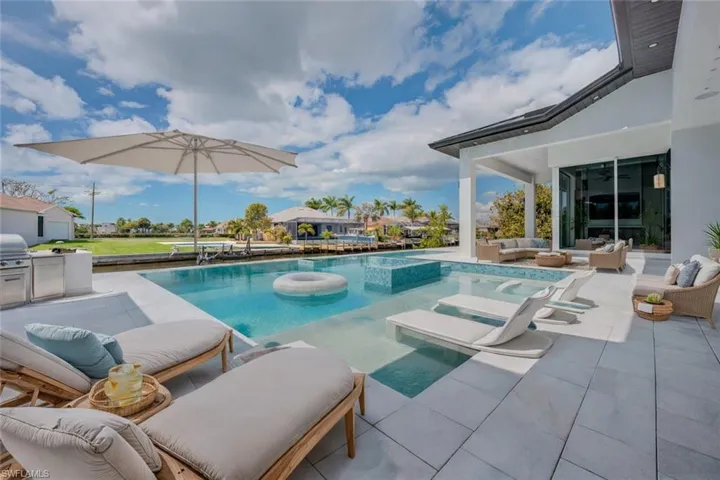 Outdoor pool featuring a patio and an outdoor kitchen and area to lounge