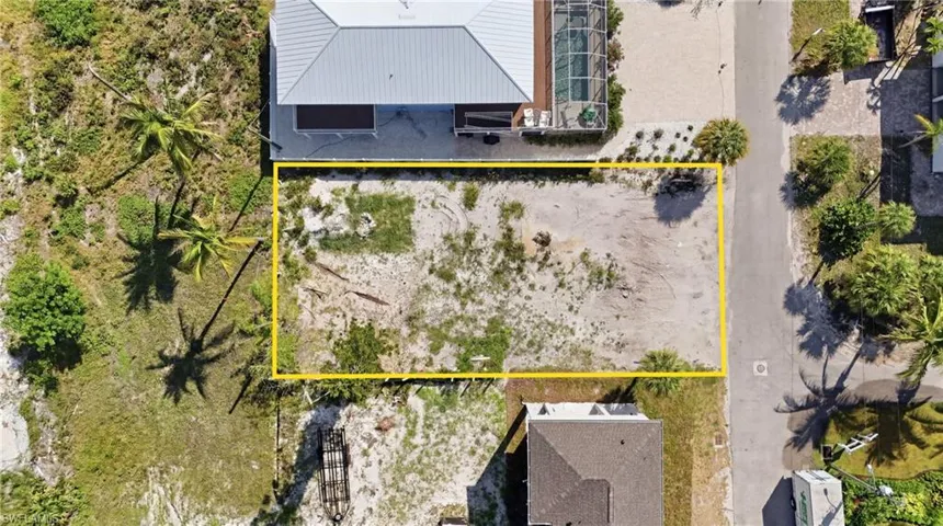Cleared lot with surrounding mature palm trees and established neighborhood infrastructure