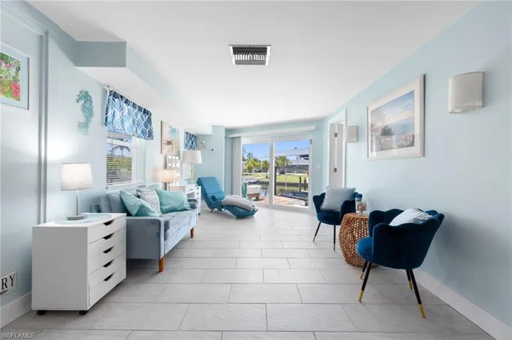 View of tiled living room