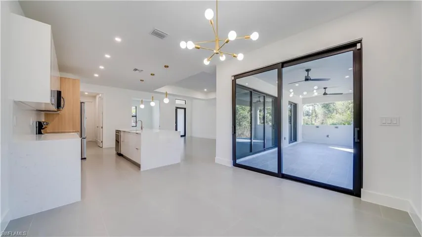 View from dining area with another set of 8' sliding doors.