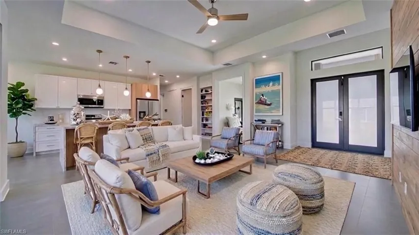 Great room showing double door entry! (Virtually staged)
