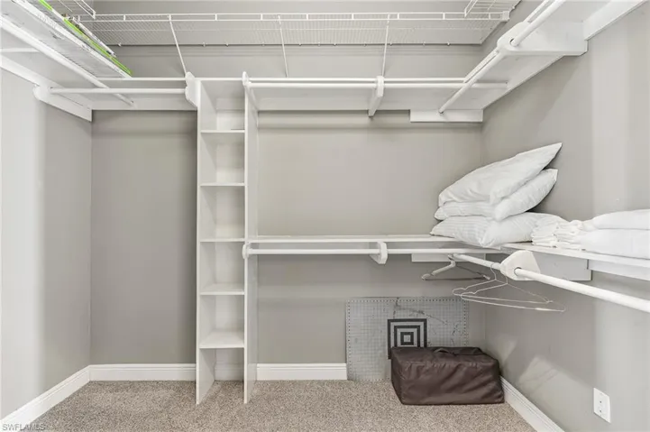 Spacious closet with light colored carpet