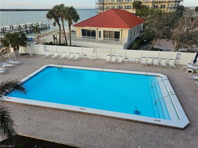 View of swimming pool and bay from 204 balcony