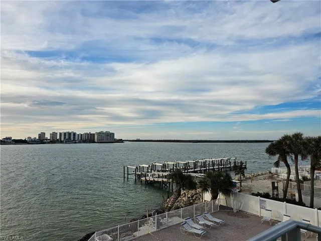 View of water feature featuring a boat dock