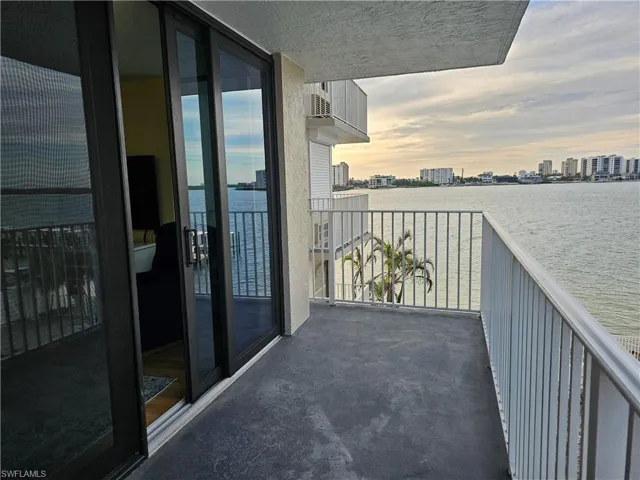Balcony at dusk overlooking the Bay