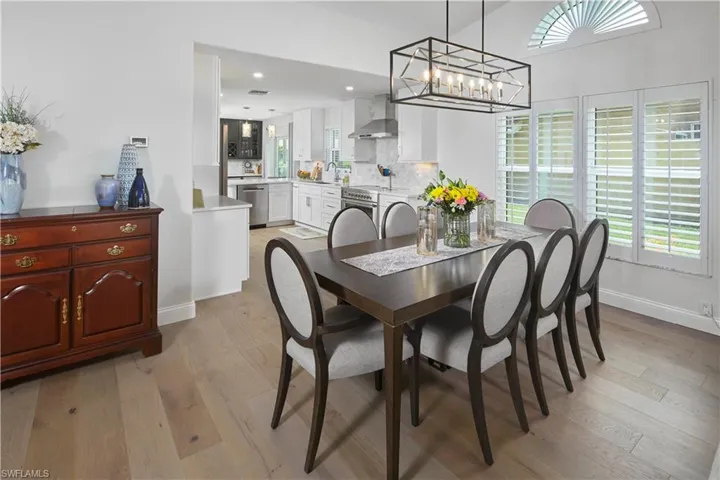 View of dining room and kitchen from the living room.