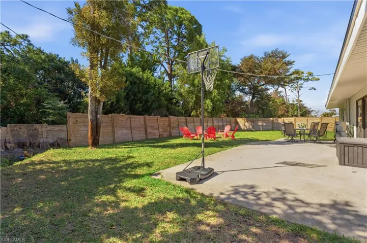 Fenced backyard featuring a patio