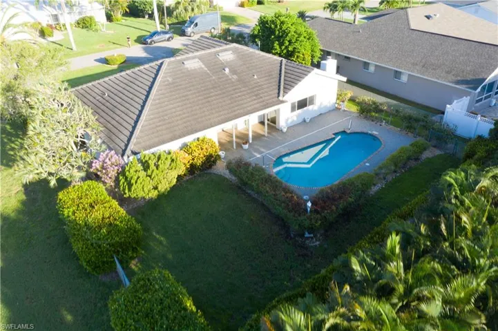 Drone / aerial view of a pool