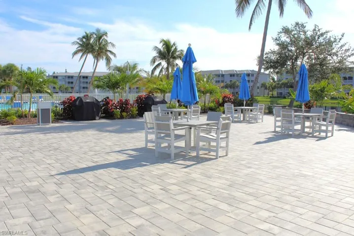 View of patio featuring outdoor dining area and grilling area