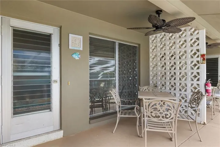 Captiva Unit view of patio / terrace featuring outdoor dining area and a ceiling fan.