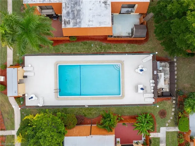 Drone / aerial view of a pool area