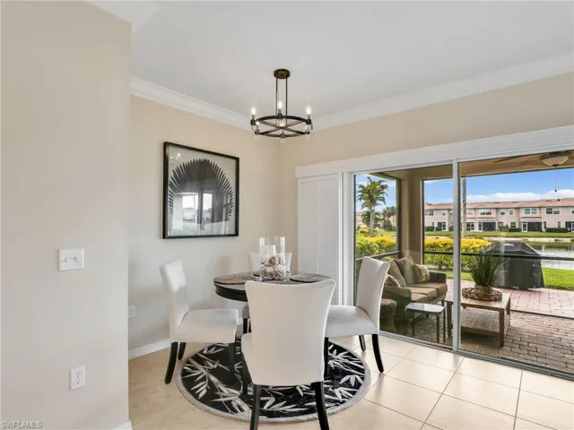 Dining area with Sunset and lake views