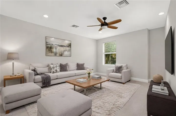 The spacious upstairs loft measures 25’10” by 17’5” and offering exceptional flexibility as a media room, game room, teen retreat, in-laws suite or potential fourth bedroom with space to add a future full Bath.