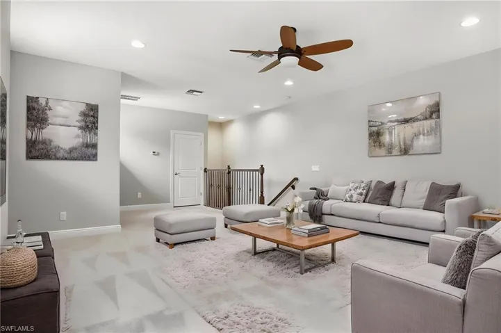 The spacious upstairs loft measures 25’10” by 17’5” and offering exceptional flexibility as a media room, game room, teen retreat, in-laws suite or potential fourth bedroom with space to add a future full Bath.