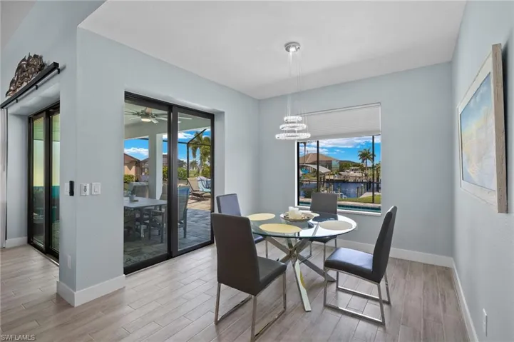 Dining room  with notable chandelier