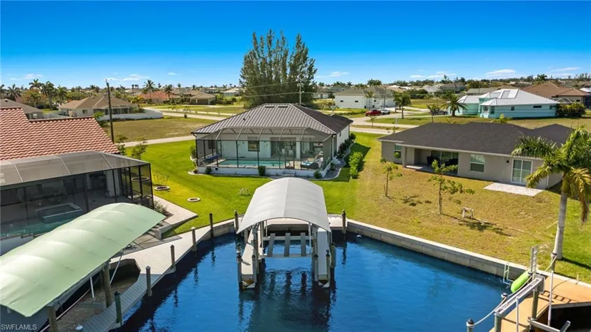 aerial view of dock and yard