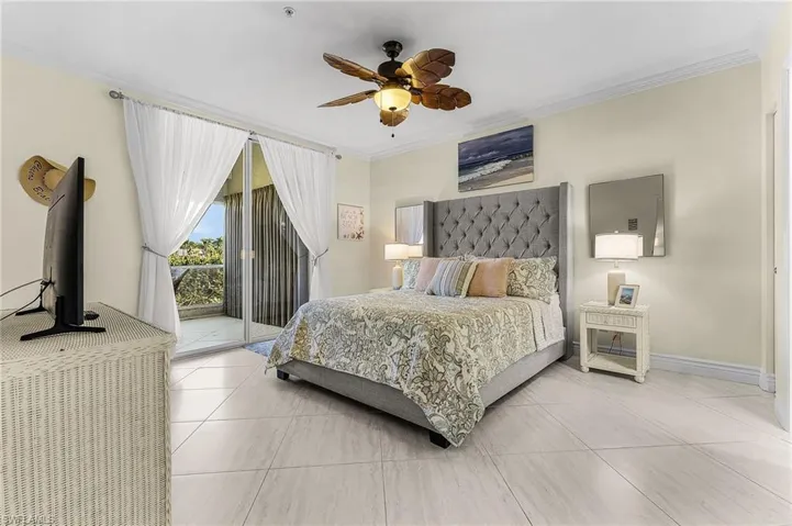 Spacious, beautifully appointed master suite. 24" diagonal tile, crown moulding, upholstered headboard, King mattress has only been used occassionally.
