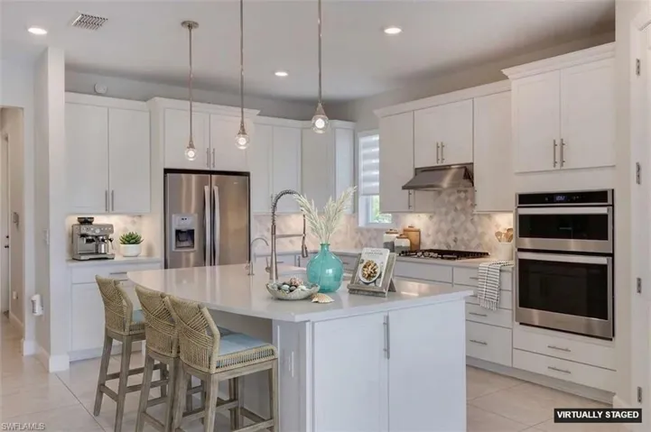 Virtual - custom Back Splash. Pendant lights.
