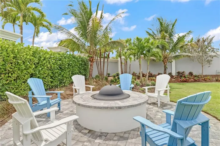 Fenced backyard featuring a patio area and an outdoor fire pit
