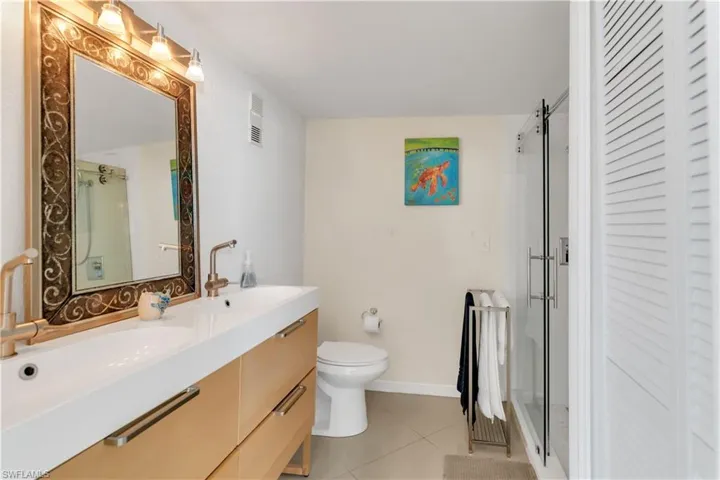 Master bathroom with dual sinks.