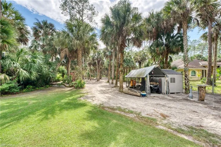 View of yard with storage shed